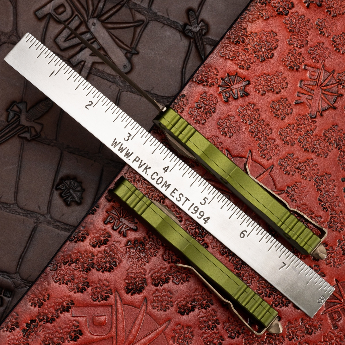 Microtech Dirac 225-13APOD Apocalyptic Bronze Blade, OD Green