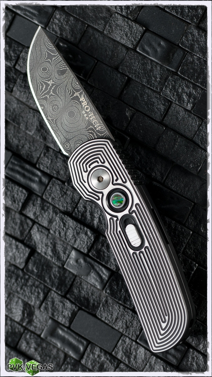Protech CalMigo Steel Custom CNC Maze Damascus Blade 2222-D - PVK