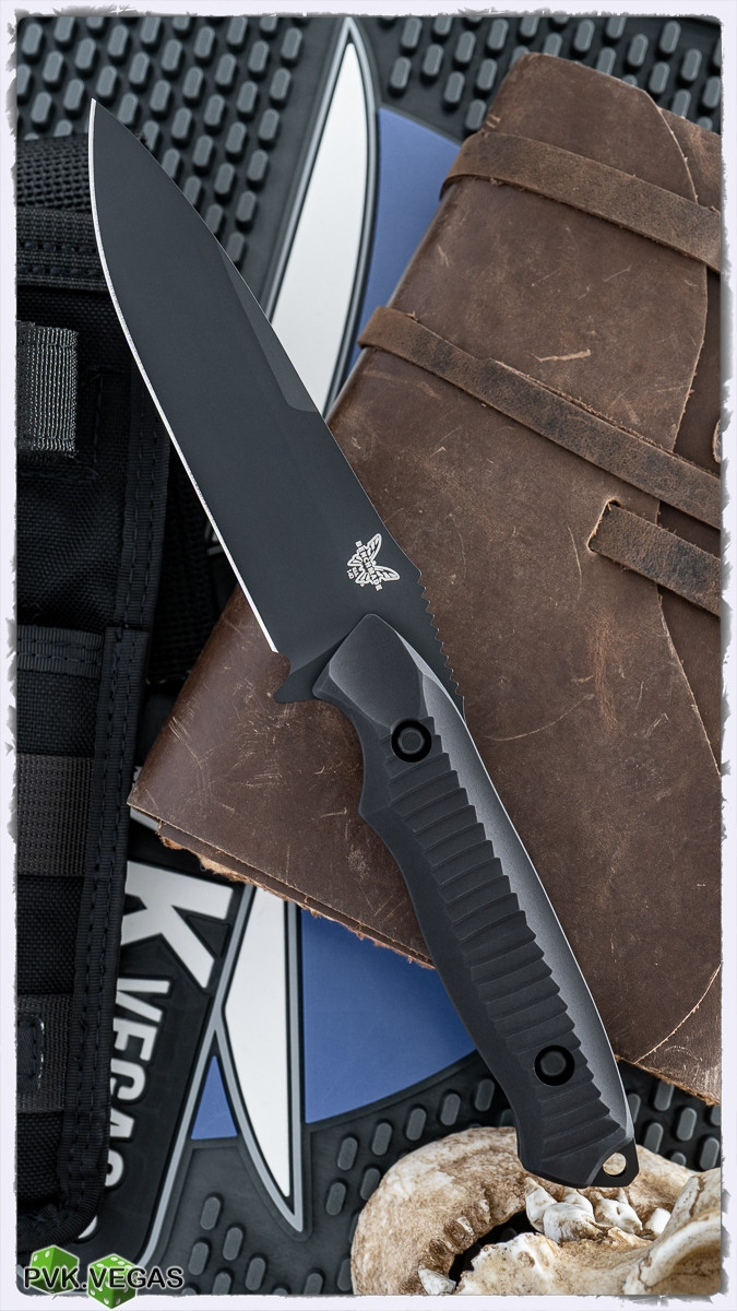 Benchmade Nimravus Drop Point Fixed Blade, 154CM, Black Aluminum 