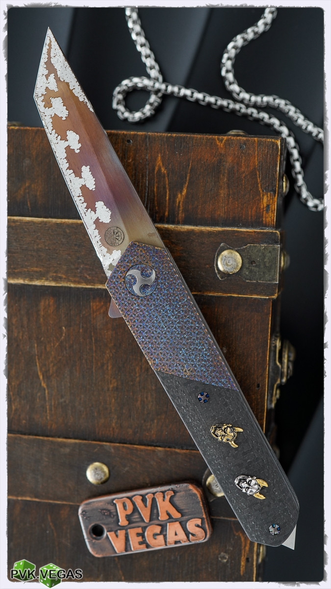 Glenn Waters X Kaiken Ninja Hannya, Carbidized M390, Titanium