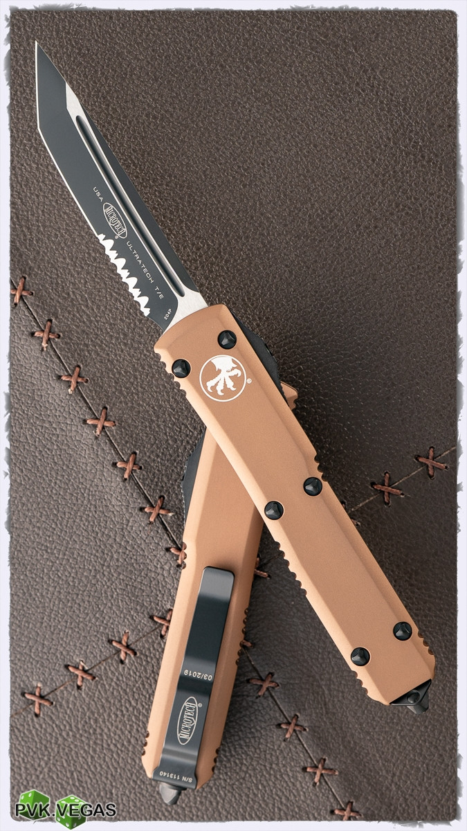 Microtech Ultratech T/E 123-2TA Black Serrated Blade Tan Handle - PVK