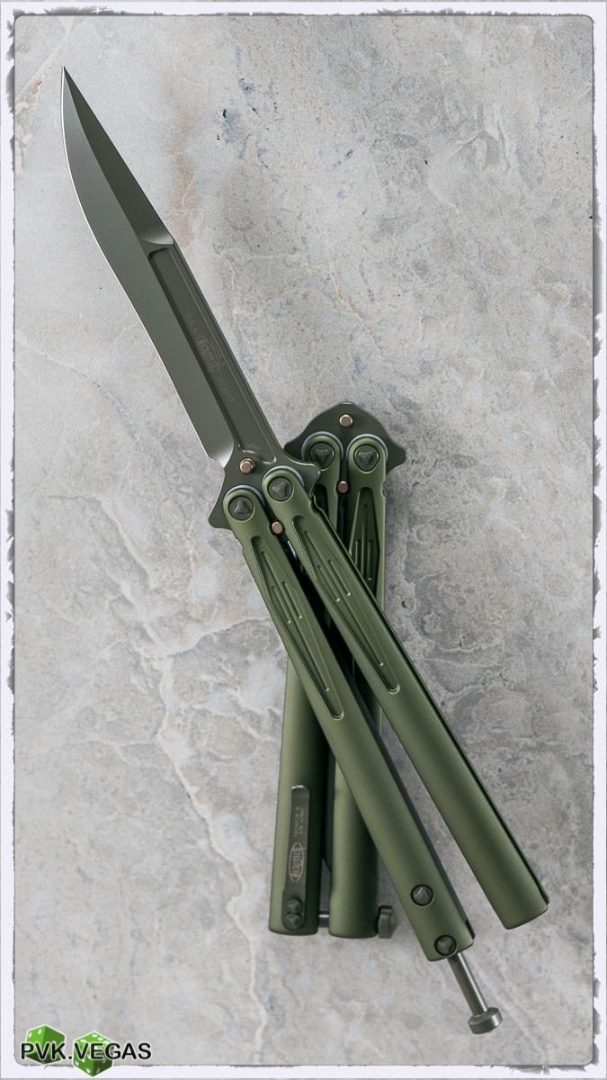 Microtech Tachyon III Balisong Knife 173-1GR Tactical OD Green - PVK