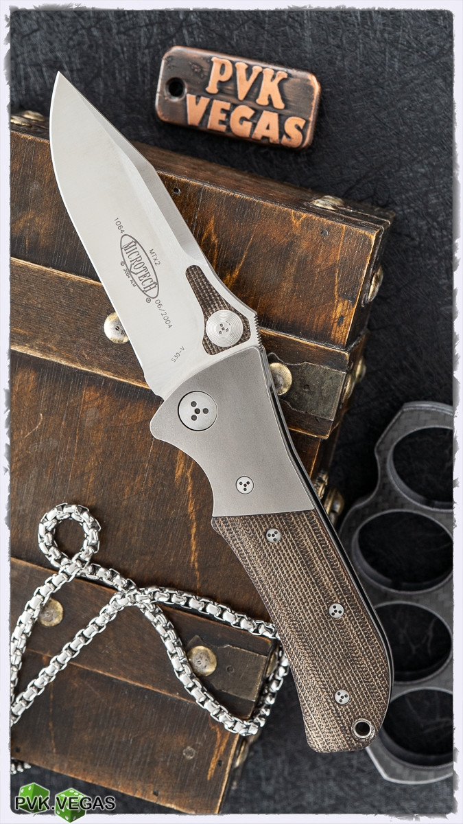 Vintage Microtech MTX2 D/A Satin Blade Micarta Handle & Inlay 06