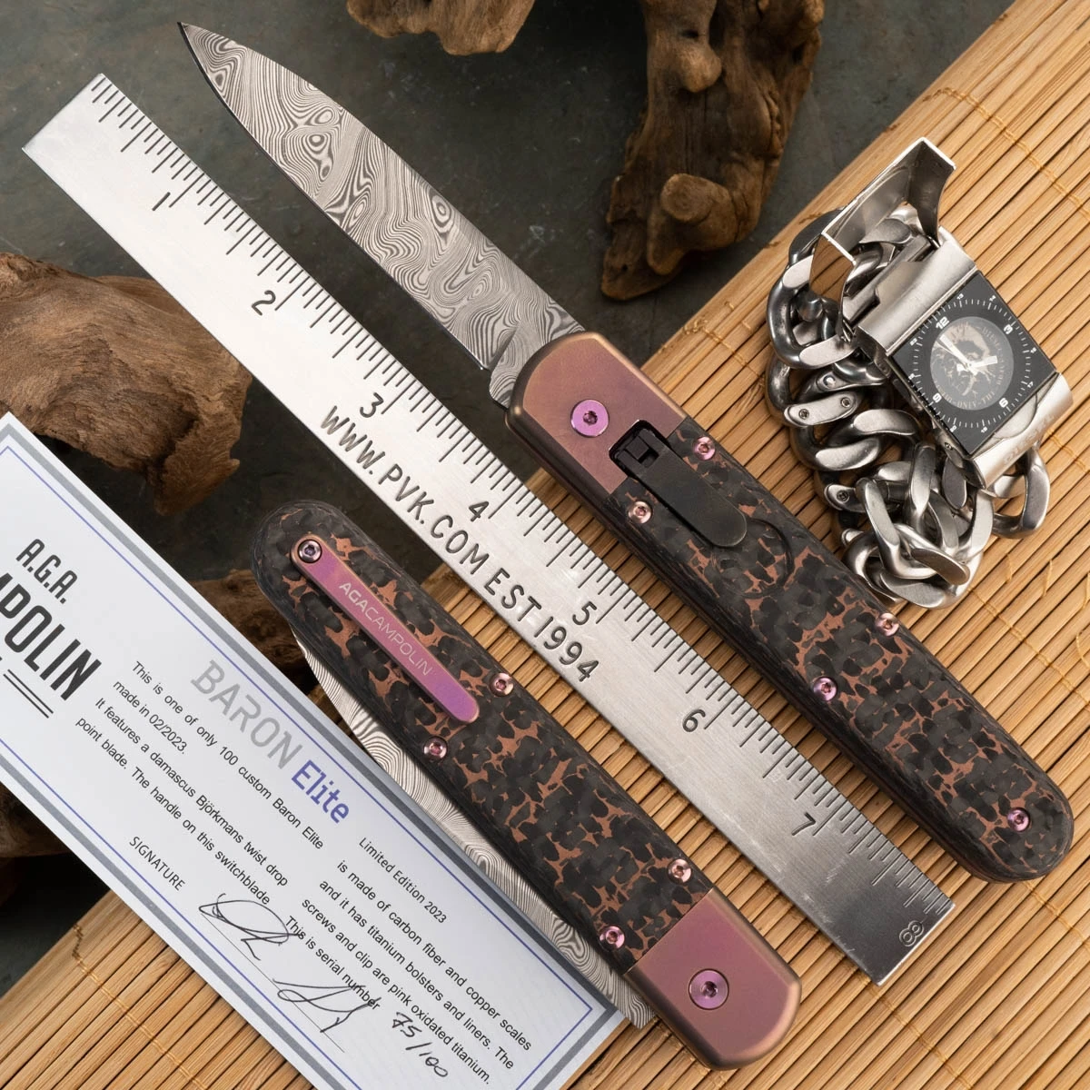 AGA Campolin Baron Elite LTD Damascus Blade, Copper, Carbon Fiber 