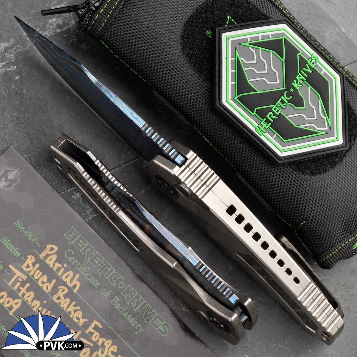 Heretic Knives Pariah Auto Blued Baker Forge Elite AuroraMai