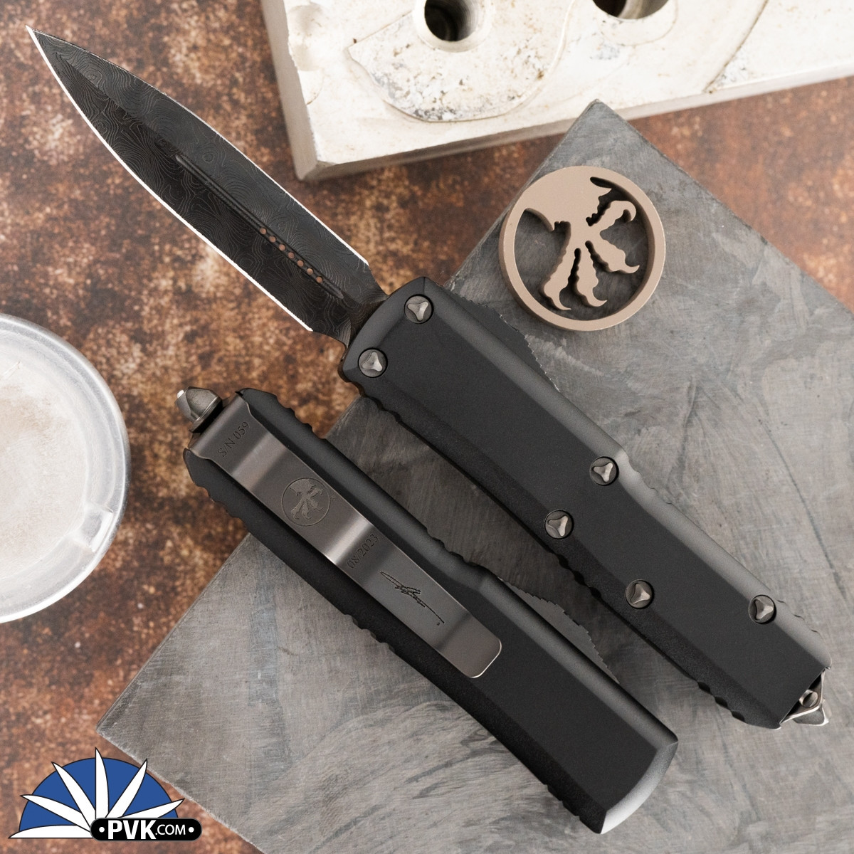 Microtech UTX-85 232-16DLCTSH Double Edge DLC Damascus Blade