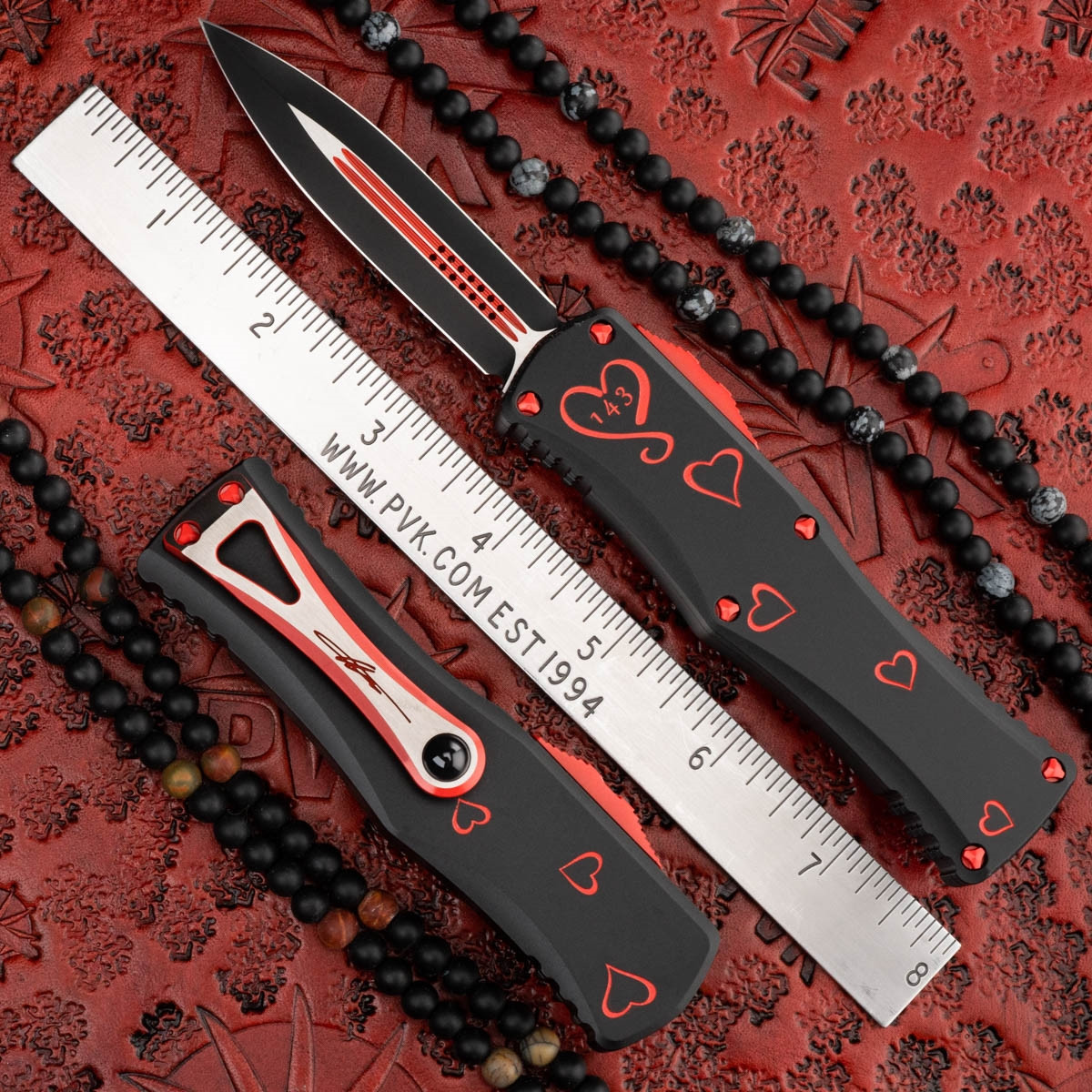 Microtech Hera Set 702-1SETTFS Double Edge Two Tone Red and Black