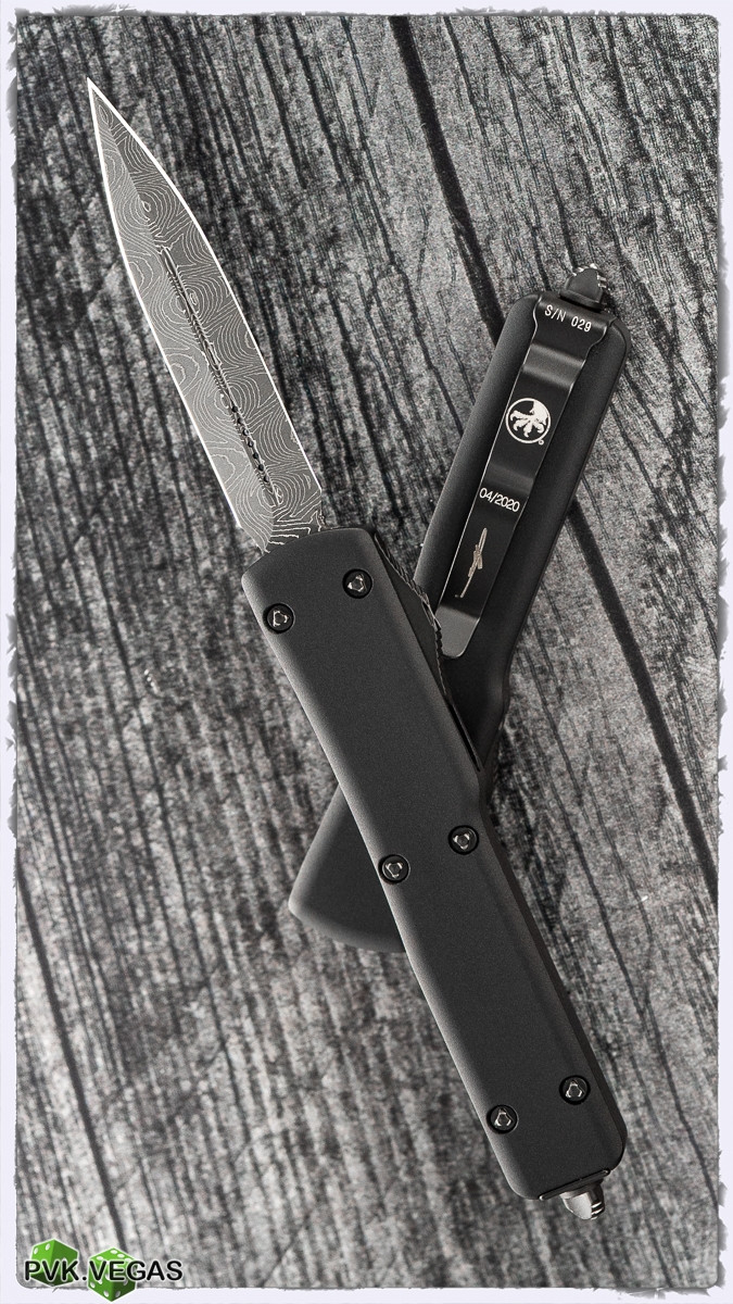 Microtech UTX-70 147-16S Double Edge Damascus Blade, Black Handle