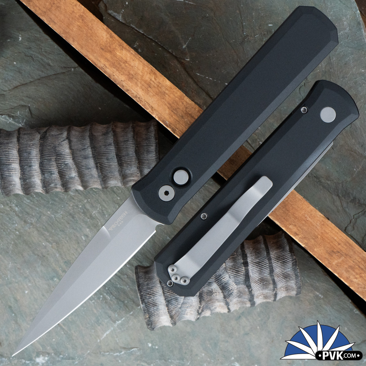 Protech Godfather Auto 920 Bead Blasted Blade Black Handle - PVK