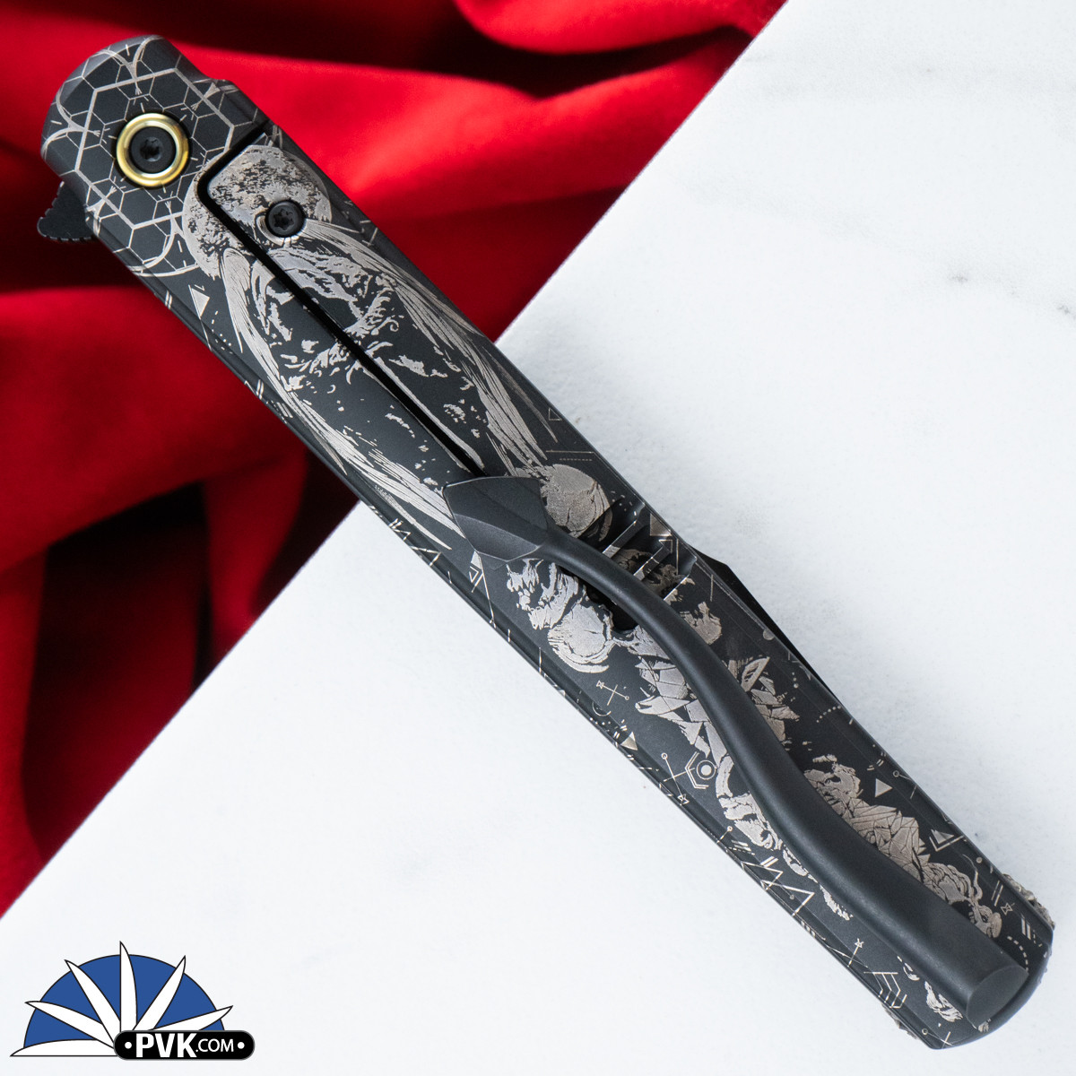 Zieba Nine Harpoon Wolf, Magnacut Flipper Blade, Black Titanium