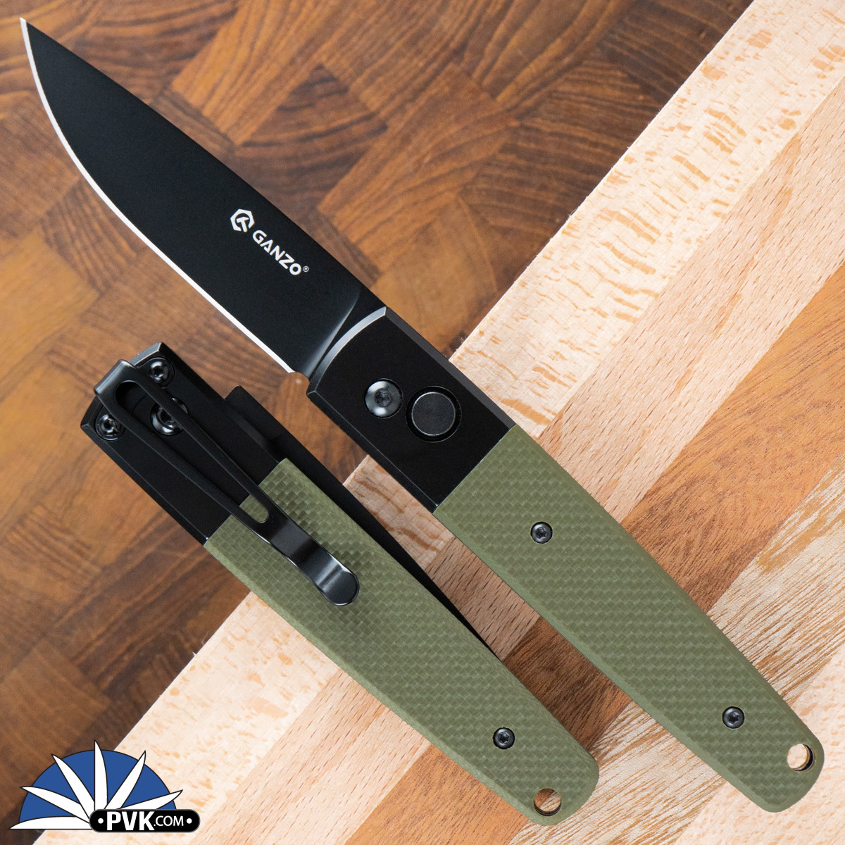 Ganzo Auto Drop Point Black Blade Green G10 G721B-GR - PVK