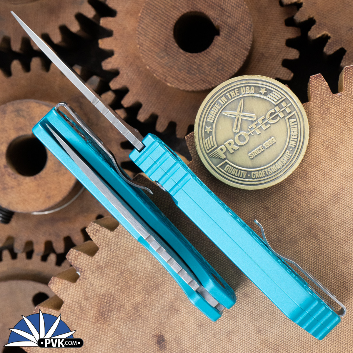 Protech Strider PT+ Stonewash Magnacut Blade, Tiffany Blue