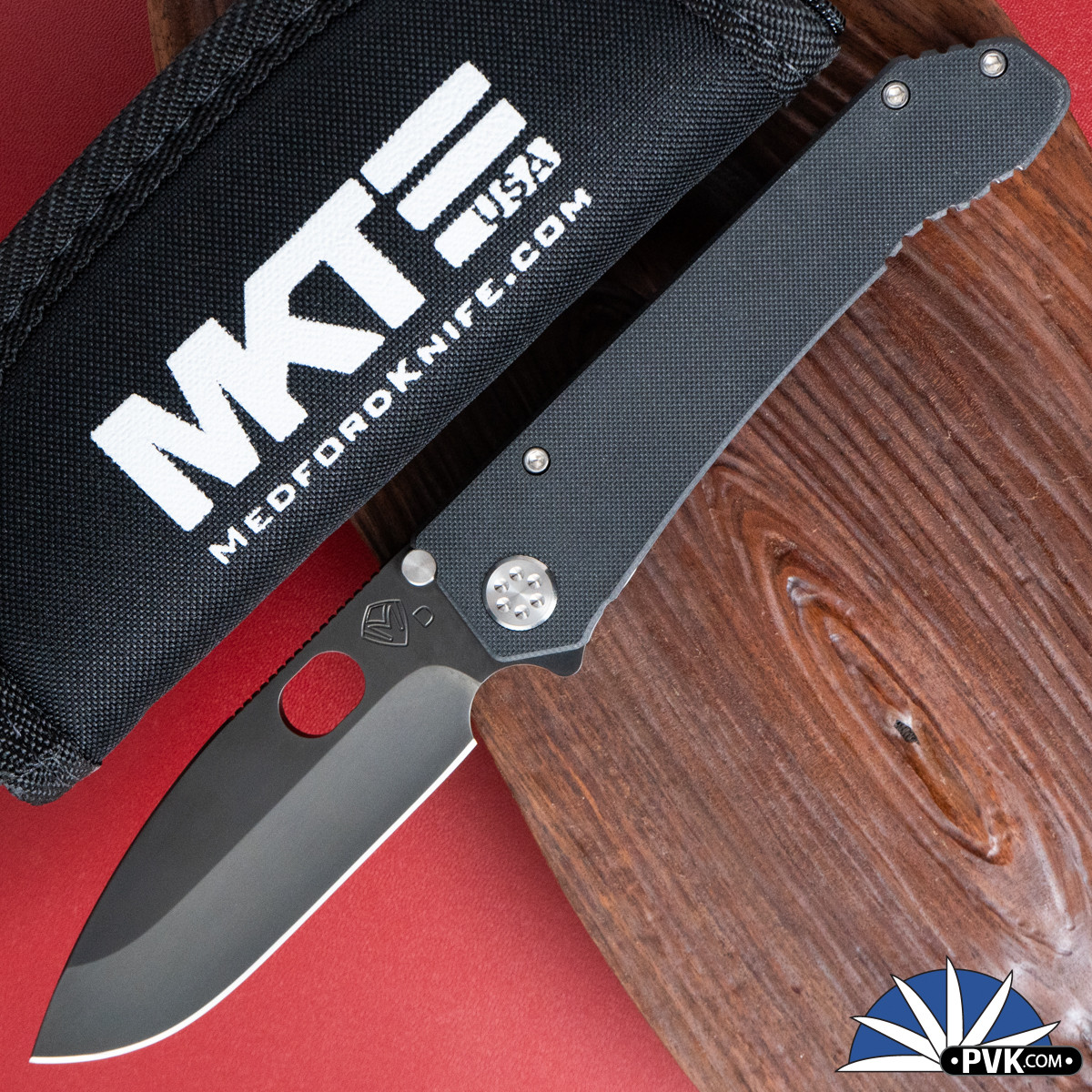 Medford 187 DP D2 PVD Drop Point, Black G10, Tumbled Titanium