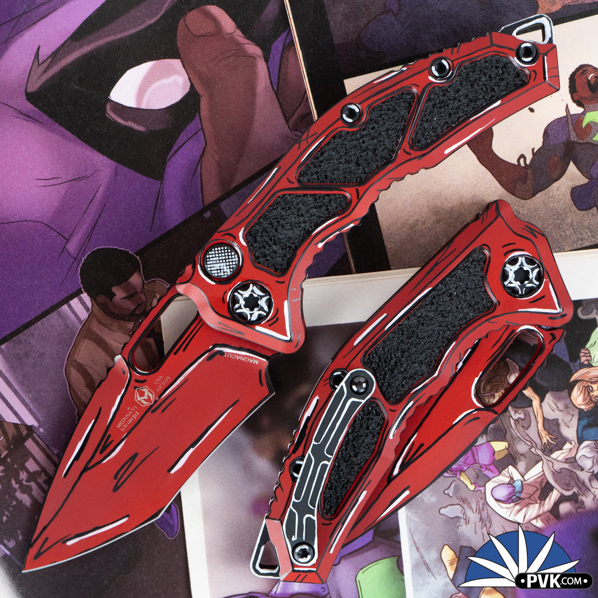 Heretic Knives Medusa AUTO CPM-Magnacut Recurve Cel Shade Red - PVK