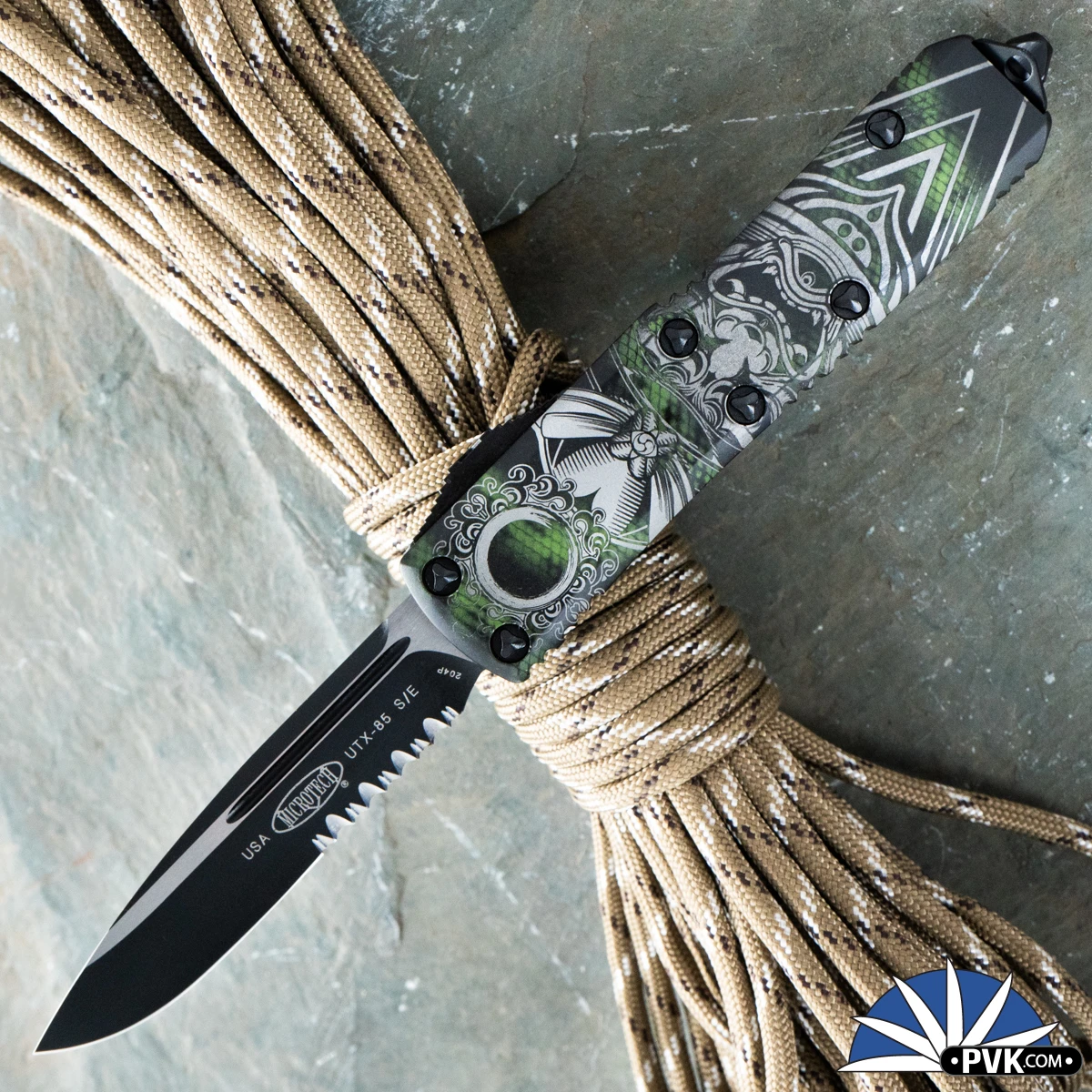 PVK Custom UTX-85 Single Edge Black Partial Serrated Blade, Snake 