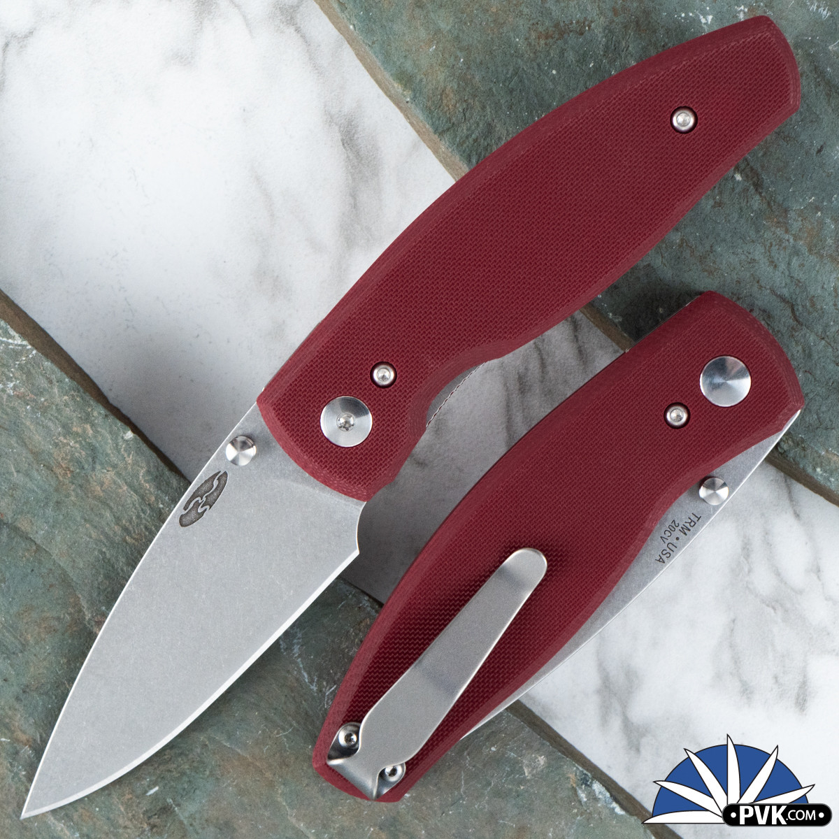 TRM Neutron 2, Stonewash 20CV, Ruby Red G10 Flat Scales - PVK
