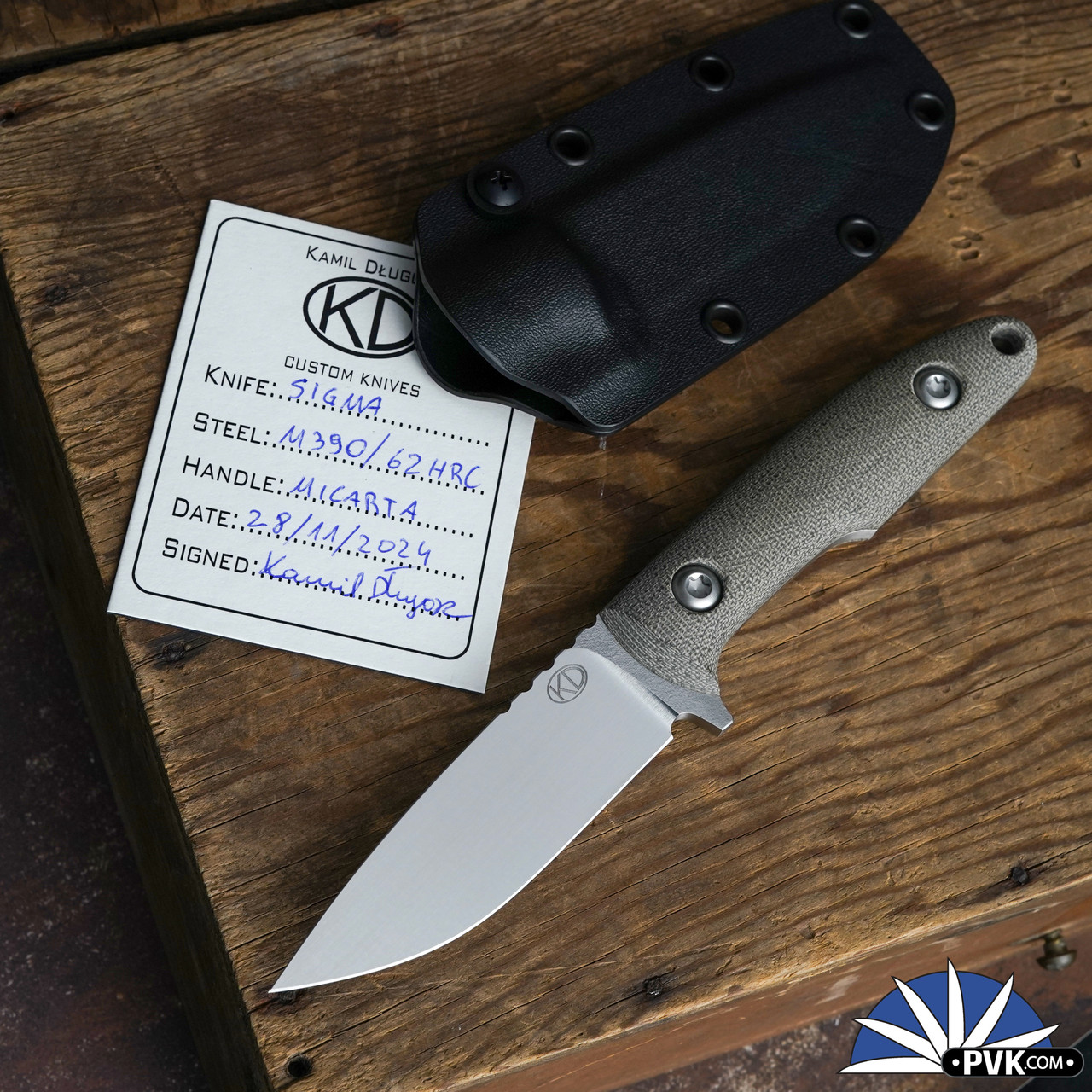 K*様 ゴルフィッカーズ　バット KD Knives Kamil Dlugosz Sigma M390 Satin Finish Flat Grind Blade