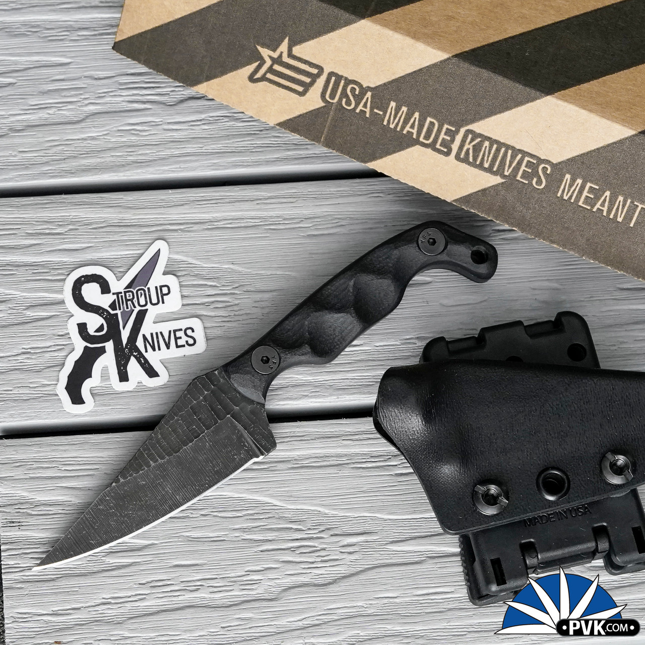 Stroup Knives Mini Mod 1 Fixed Blade Darkwash Blade, Textured