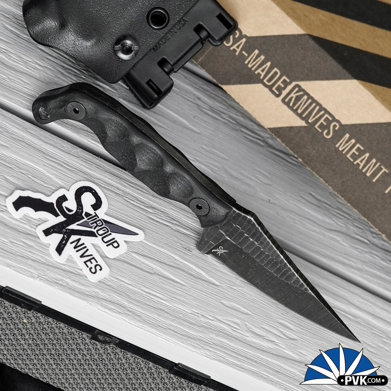 Stroup Knives Mini Mod 1 Fixed Blade Darkwash Blade, Textured