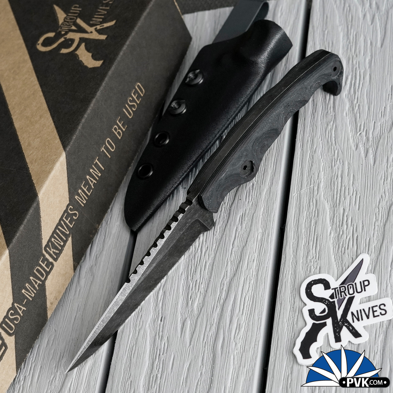 Stroup Knives MK2 Fixed Blade Darkwash Blade, Black G10 Handle - PVK