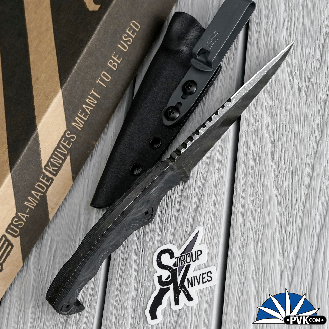 Stroup Knives MK2 Fixed Blade Darkwash Blade, Black G10 Handle - PVK