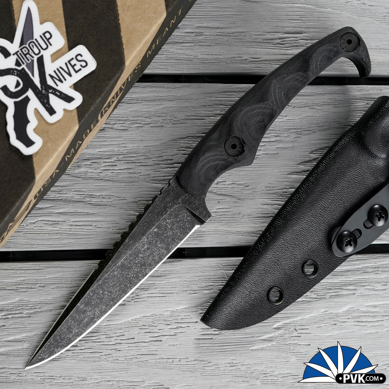 Stroup Knives MK2 Fixed Blade Darkwash Blade, Black G10 Handle - PVK