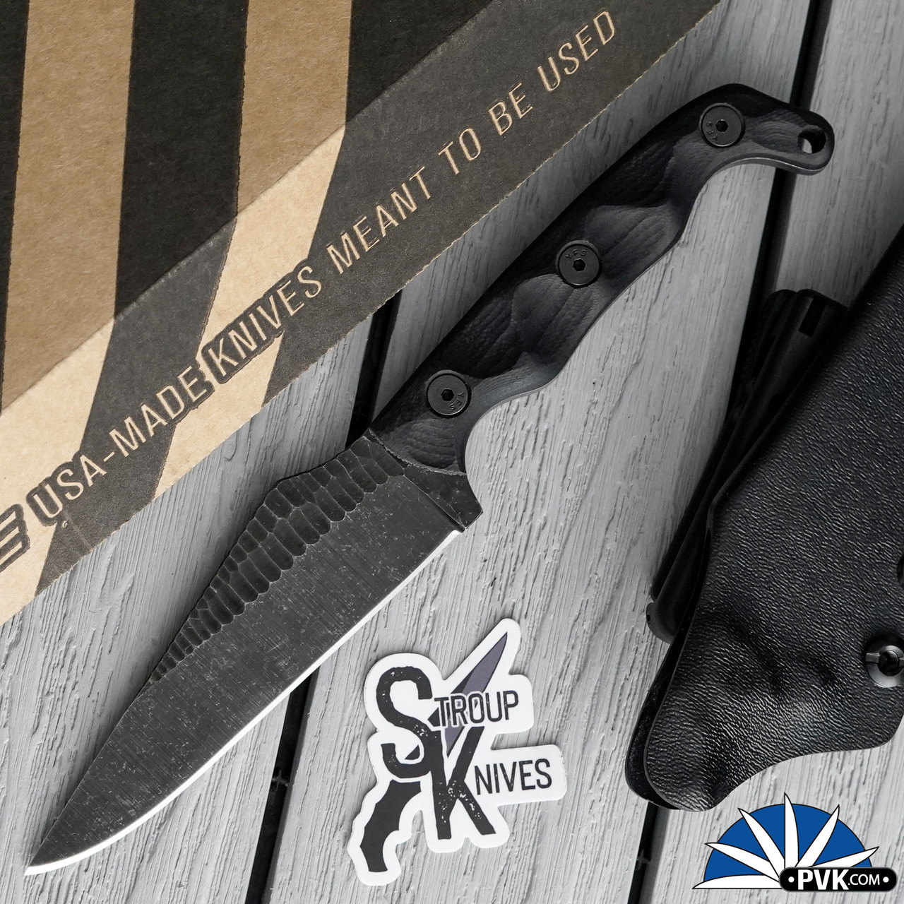 Stroup Knives TU2 Fixed Blade Darkwash Blade, Textured Black G10