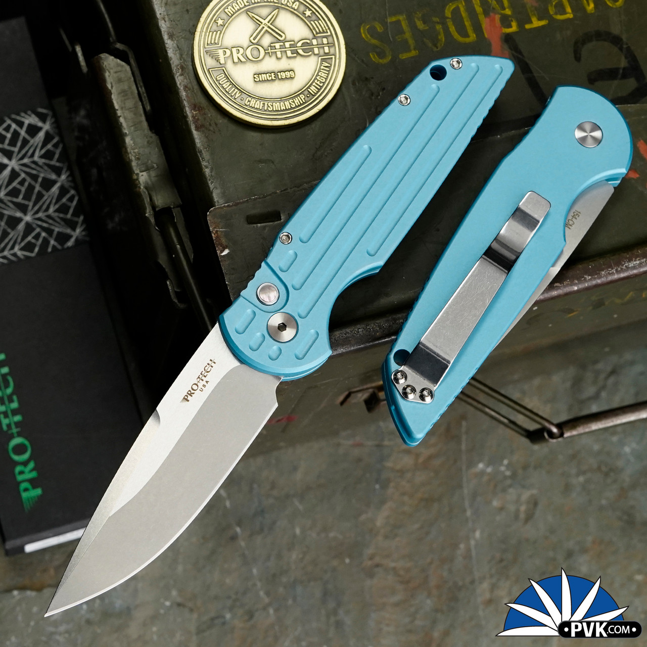 Protech TR-3 LTD T.Blue 154-CM Stonewash Blade, Tiffany Blue