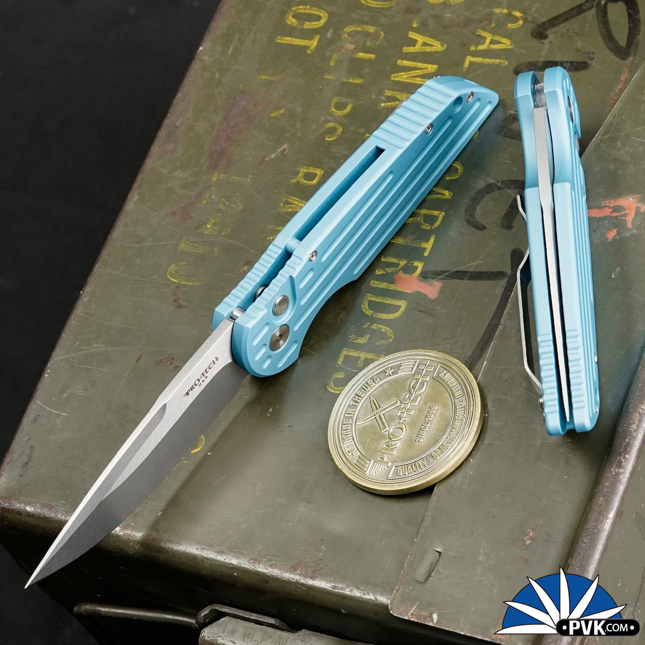 Protech TR-3 LTD T.Blue 154-CM Stonewash Blade, Tiffany Blue