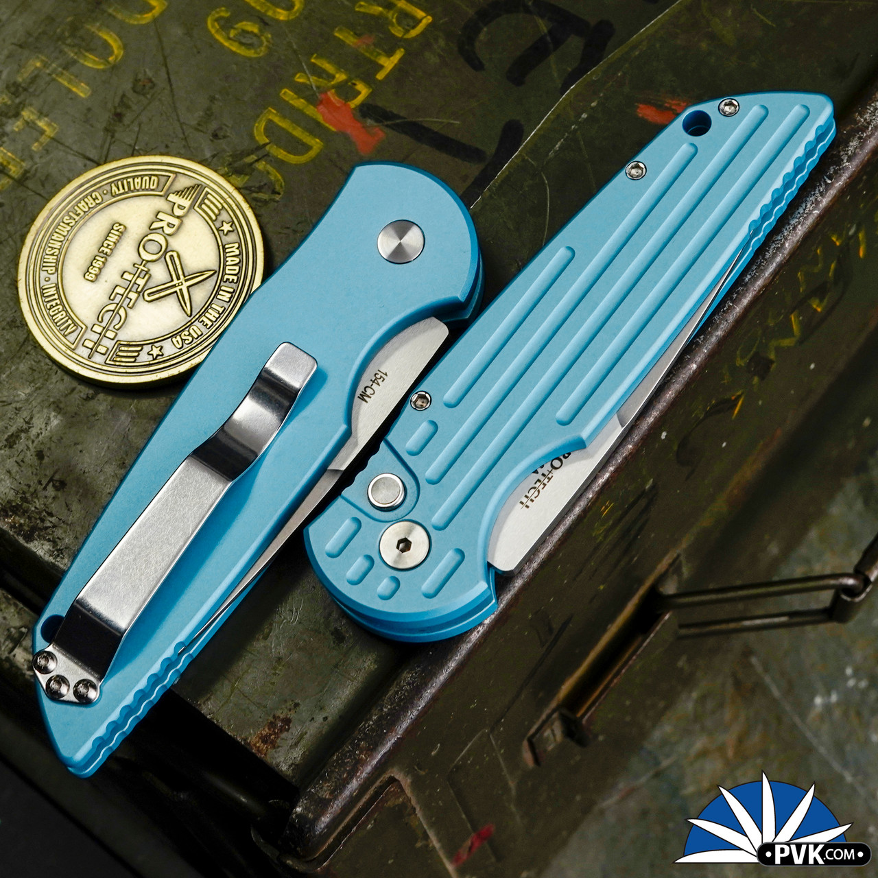 Protech TR-3 LTD T.Blue 154-CM Stonewash Blade, Tiffany Blue