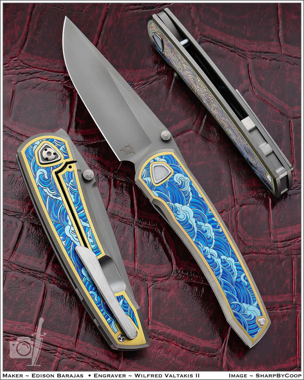 Sharknivco Waka, Zirblast RWL34, Custom Hand Engraved And Anodized