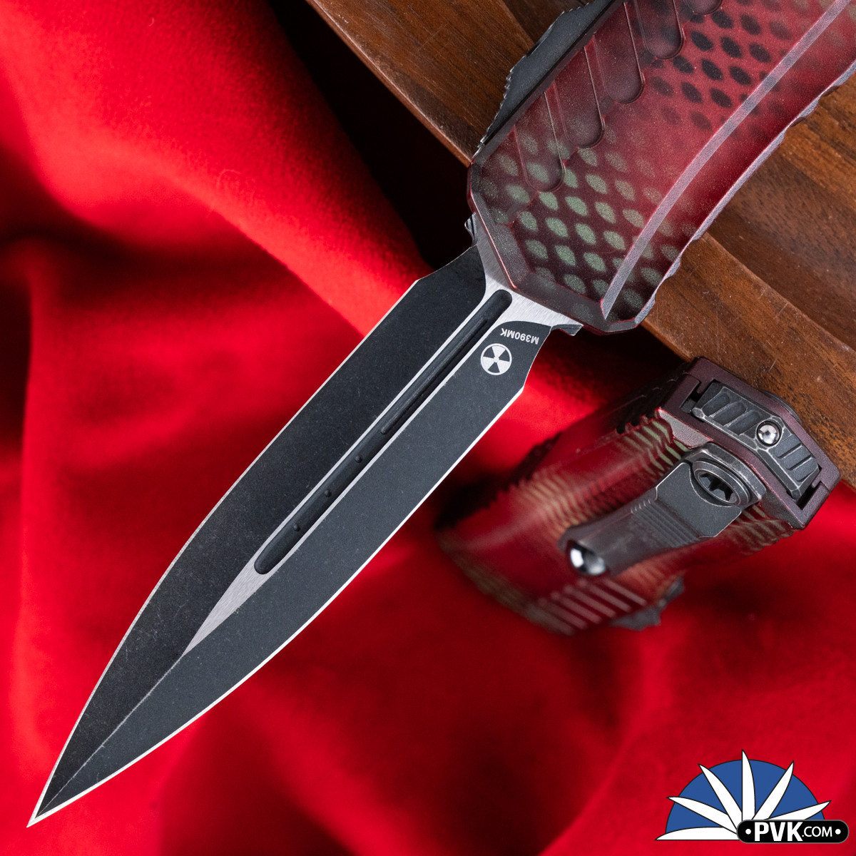 Microtech Cypher Gen 2 1242-1RDX51S Double Edge Black Blade, Red X