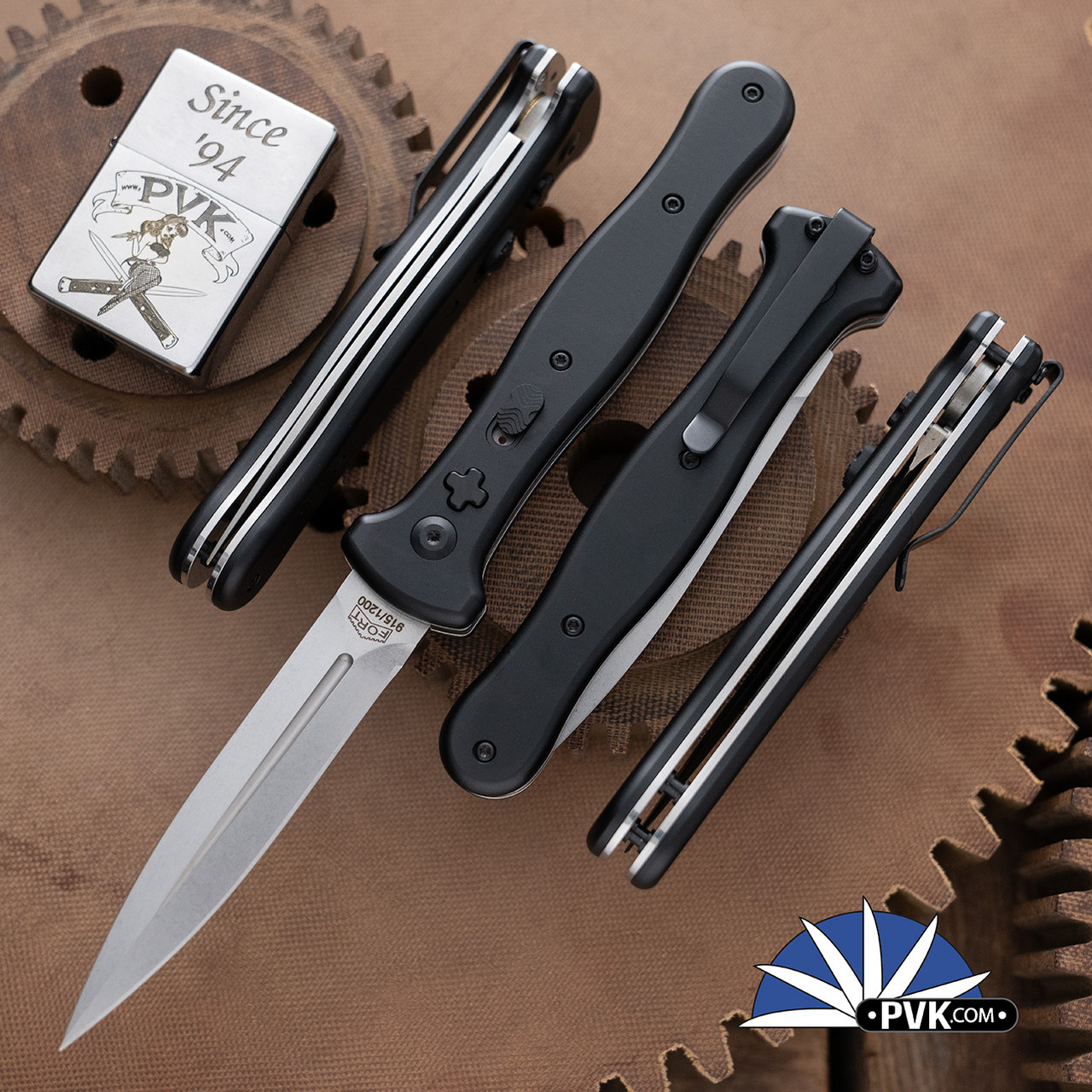 Fort Knife Works Auto Cross Side Opener Stonewashed M390 Dagger