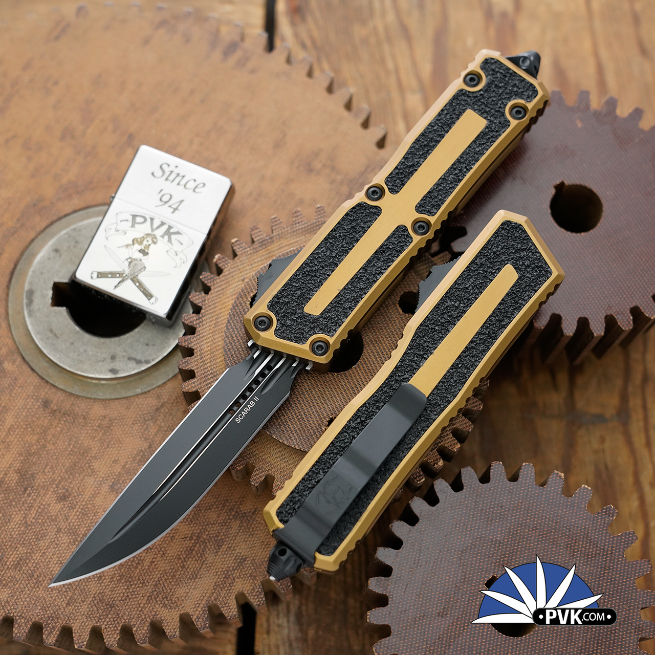 Microtech Scarab 2 Gen 3 1180-1TA DES Black Blade, Tan Handle - PVK