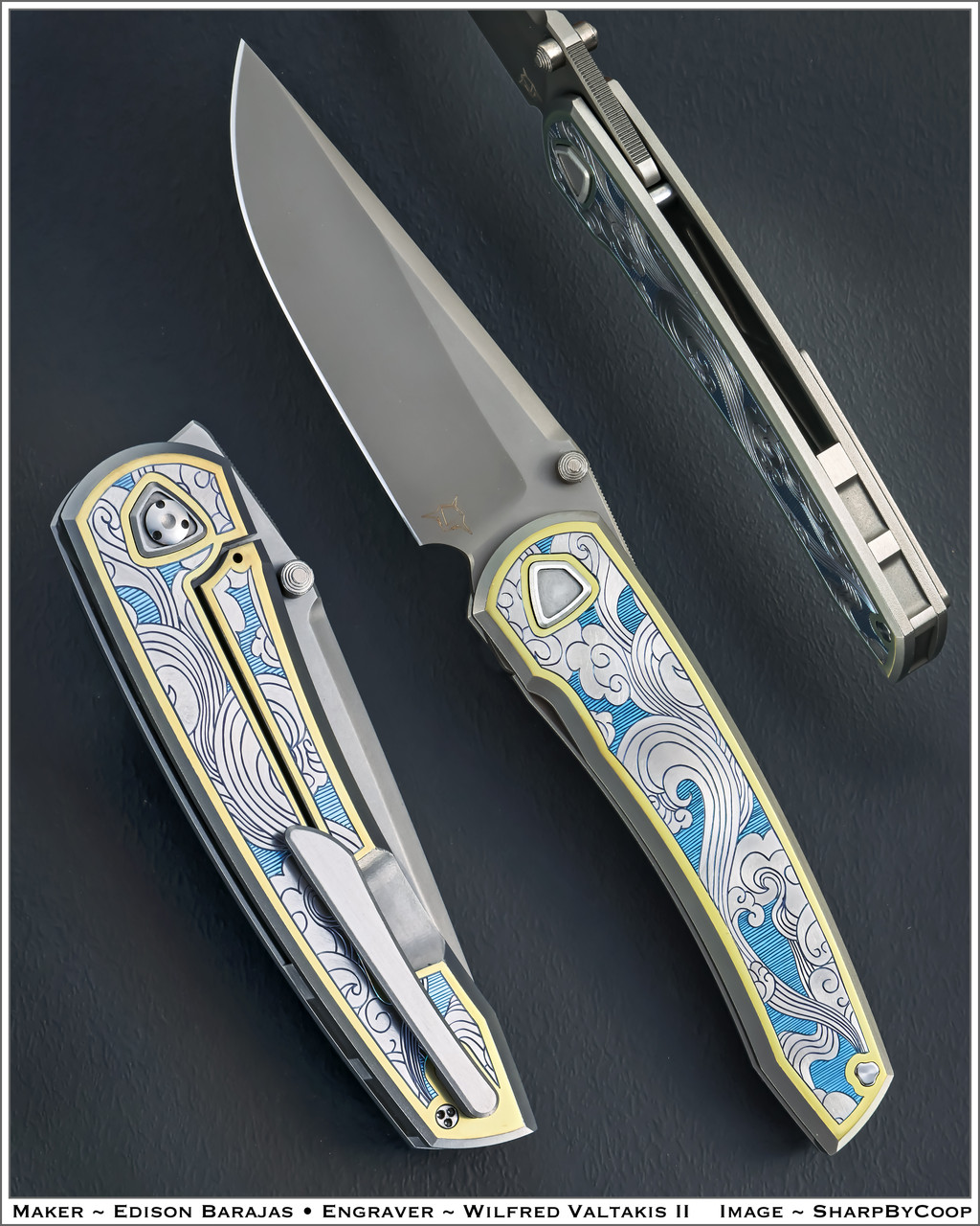 Sharknivco Waka, Zirblast RWL34, Custom Hand Engraved And Anodized