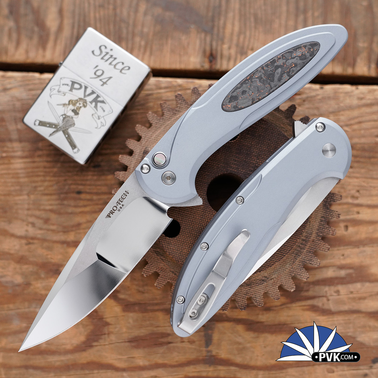 Protech Cambria 2 Flipper Mike Irie Mirror Polish Blade, Grey