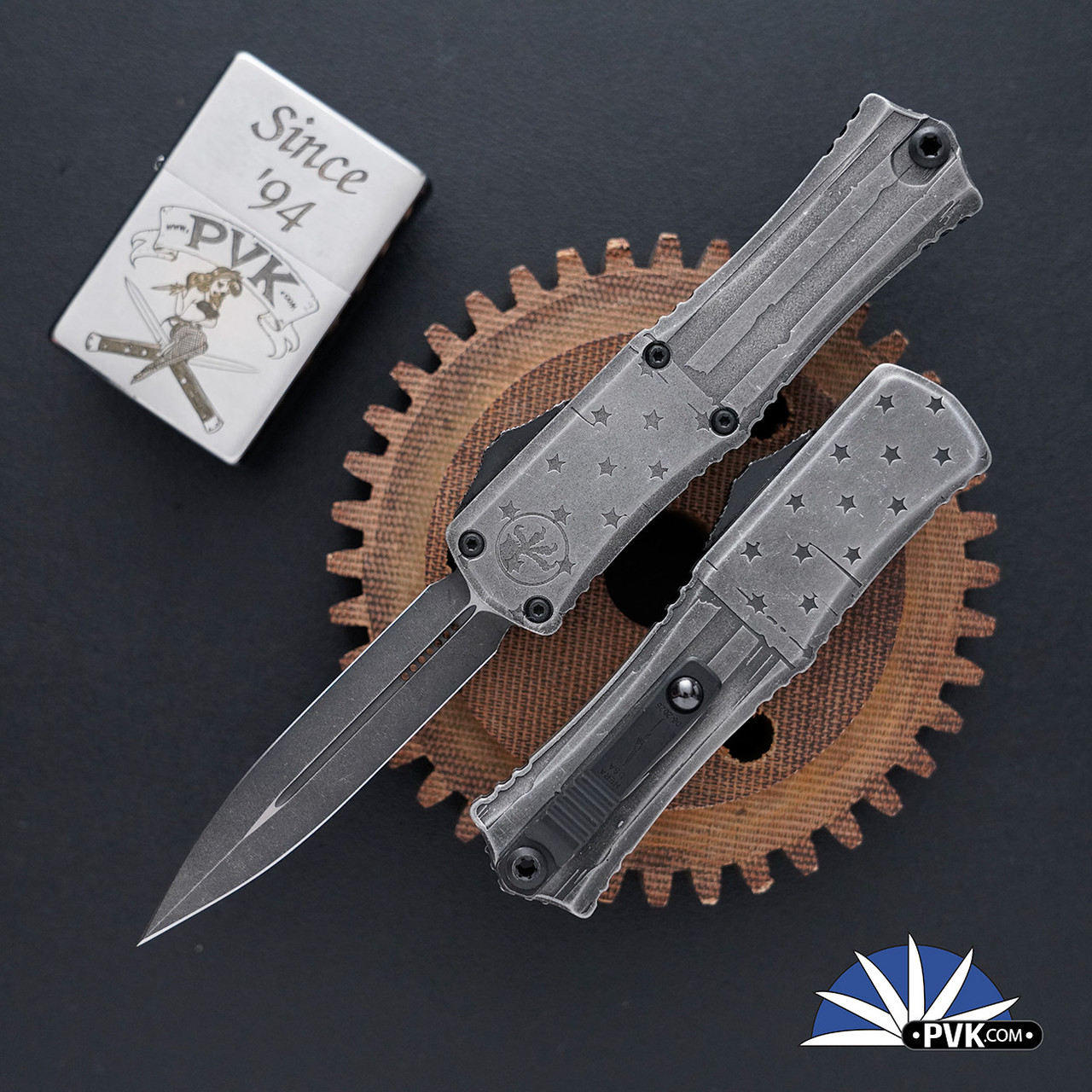 Microtech Hera II Mini 1702M-1DKFLAGS Double Edge Black Blade
