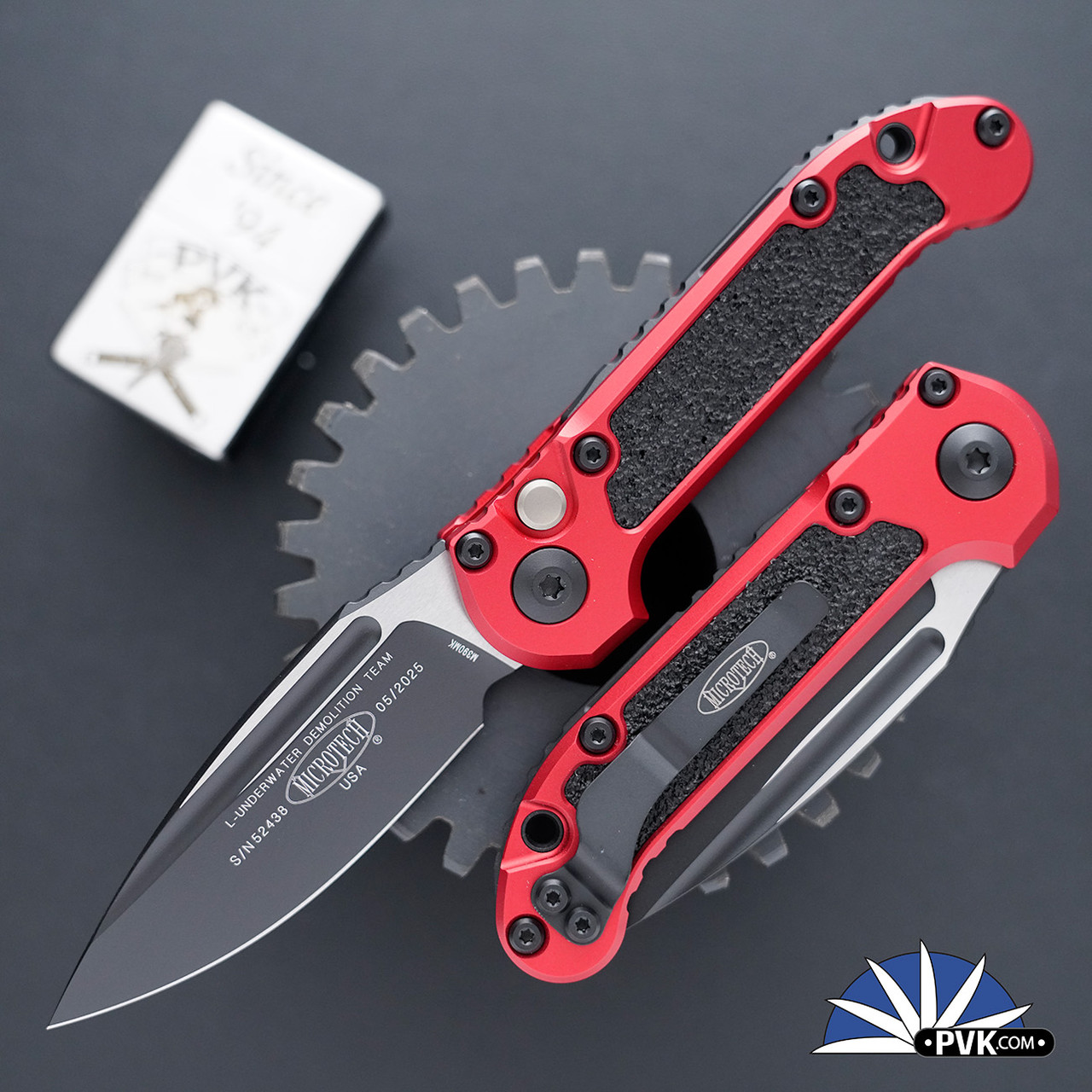 Microtech LUDT Gen 3 1135-1RD Black Blade, Red Handle Grip Inlay - PVK