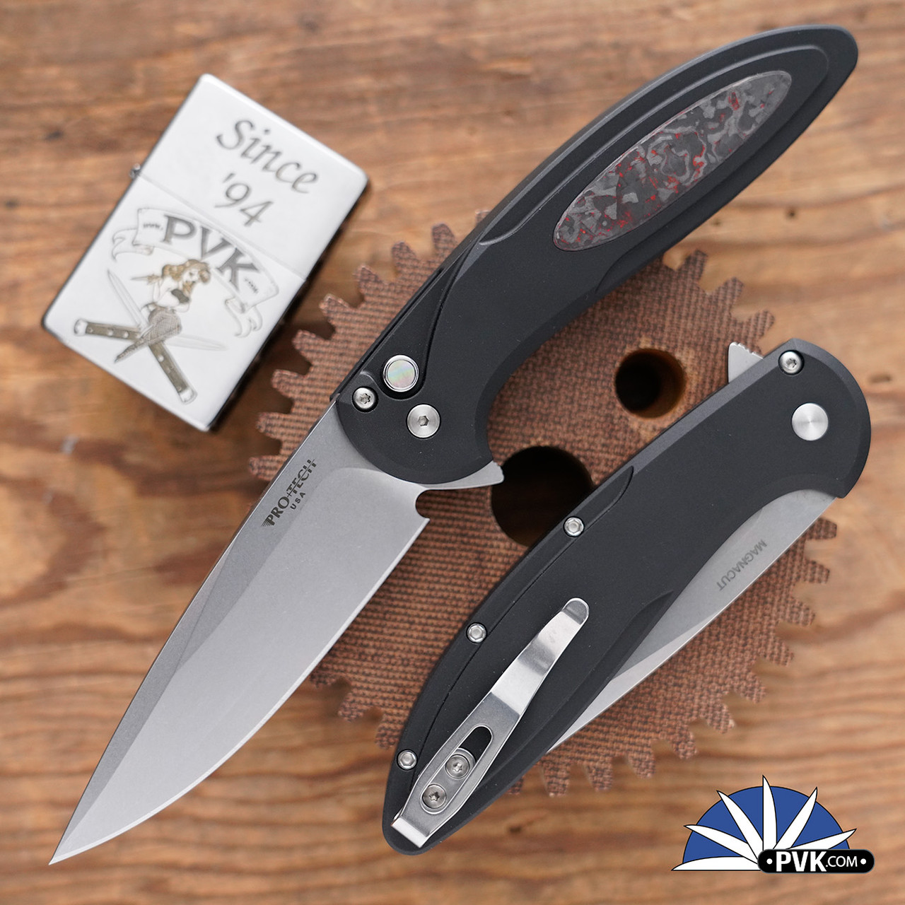 Protech Cambria Flipper CF2101-LTD TC RED Stonewashed Blade, Black