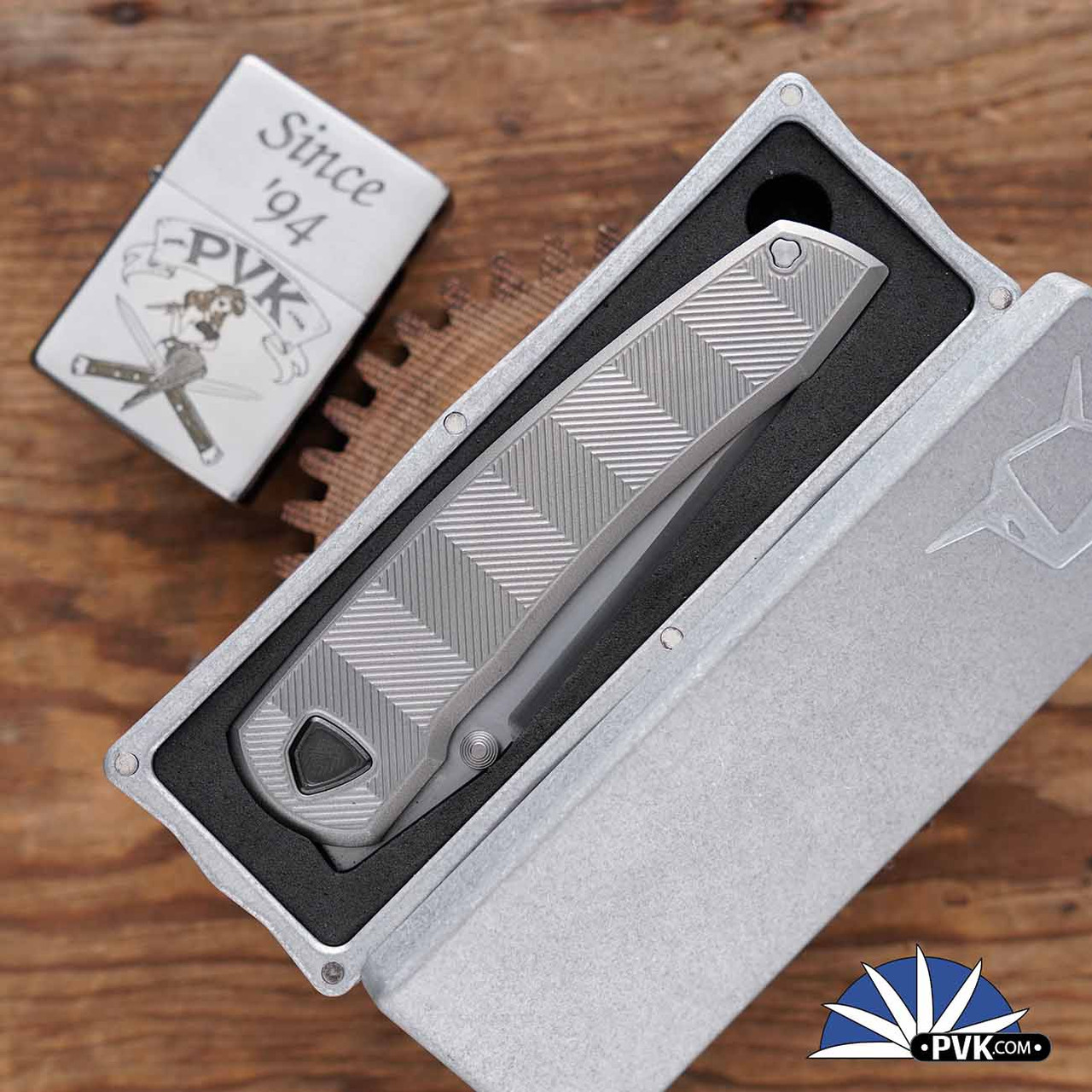 Sharknivco Waka, Satin RWL34 Blade, Custom Prism Milled Titanium