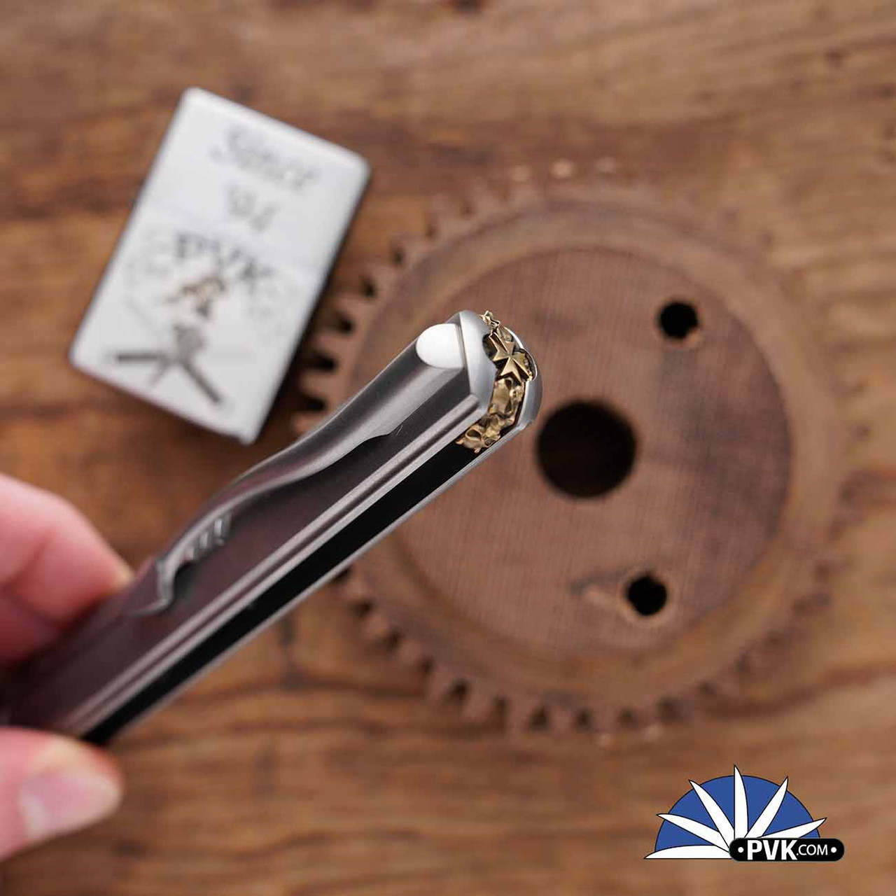 Zieba Nine Dagger Gold Moths, Magnacut Flipper Blade, Titanium