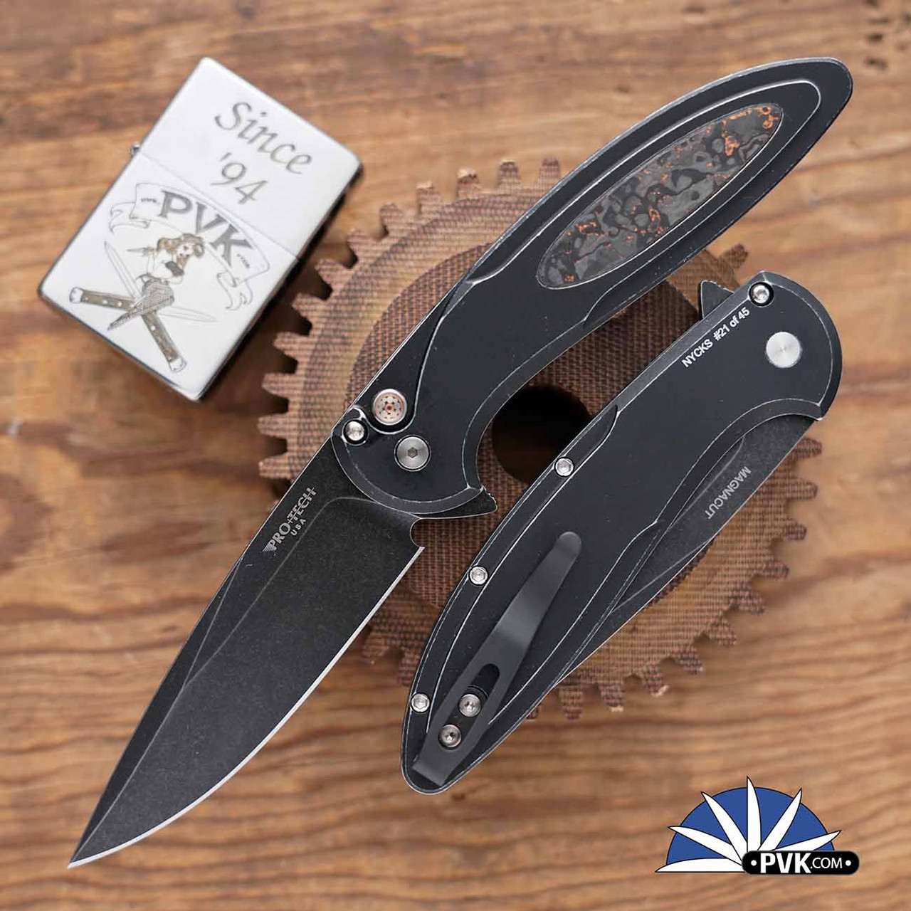 Protech Cambria Flipper Black Wash DLC Magnacut Blade, Battleworn
