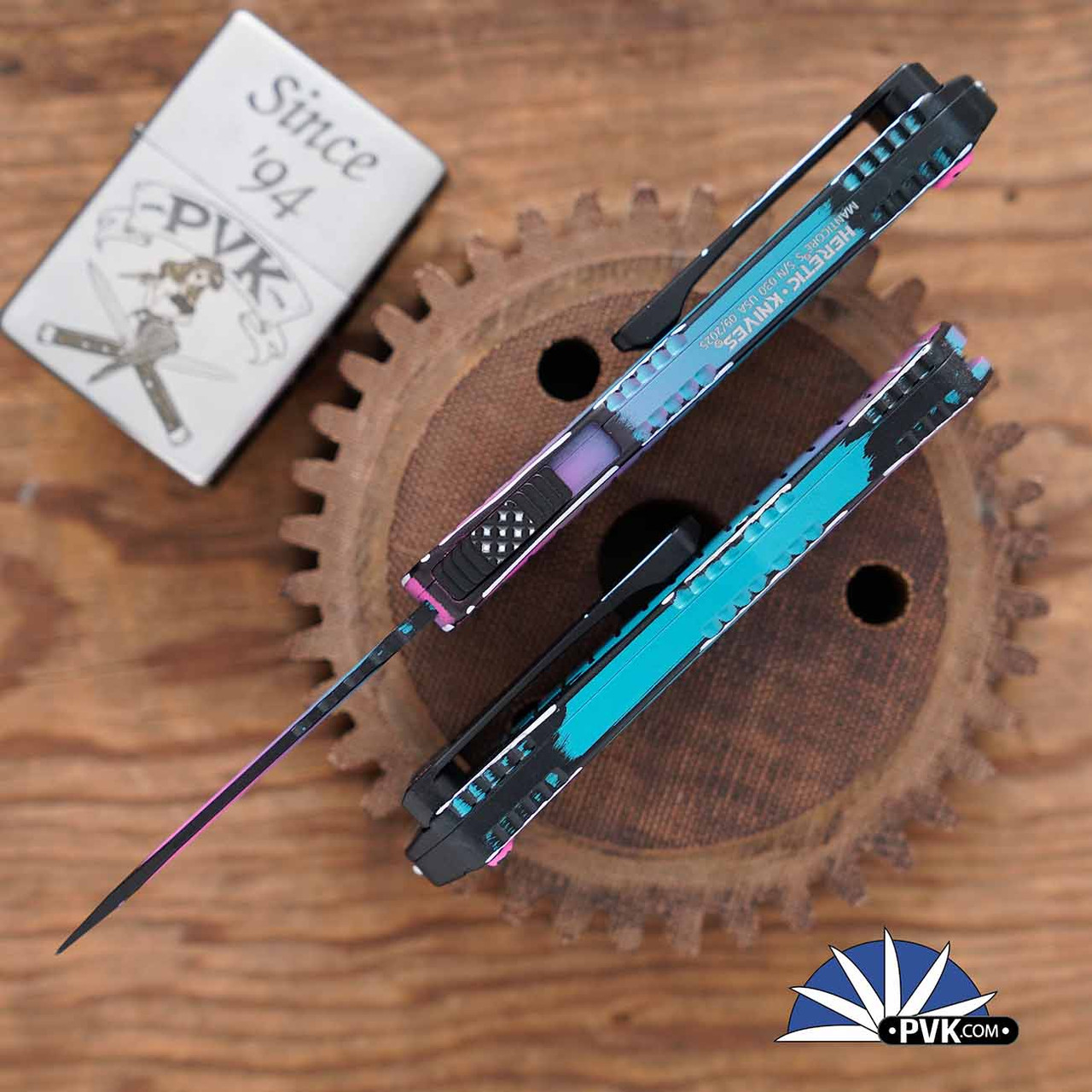 Heretic Knives Manticore-S Tanto Blade, Cel Shade Miami Vice