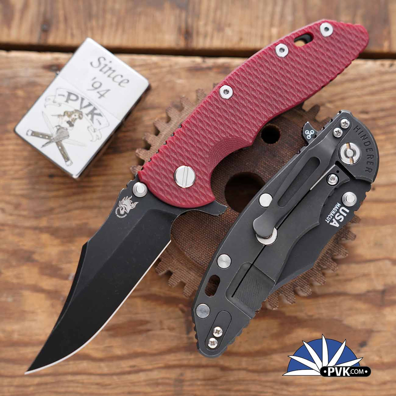 Hinderer XM-18 3.5″ Bowie, Battle Black Magnacut Blade, Red G10