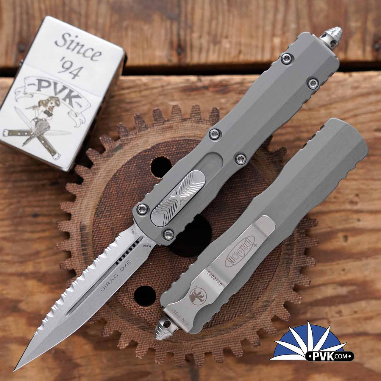 Microtech Dirac 225-12NC Stonewash Full Serrated Blade, Natural
