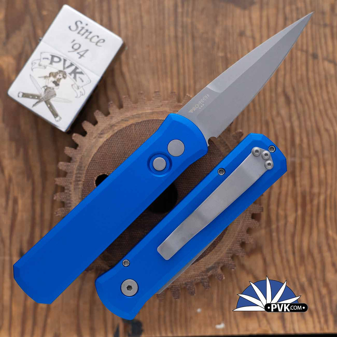 Protech Godson Auto 720-BLUE LH, Left Handed, Blasted 154CM Blade