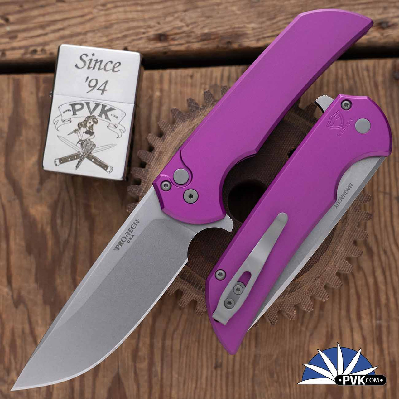 Protech MX-101-Purple Mordax Plunge Lock Flipper Knife, Stonewash
