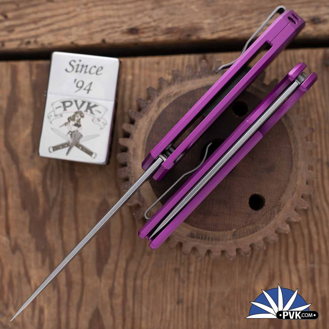 Protech MX-101-Purple Mordax Plunge Lock Flipper Knife, Stonewash