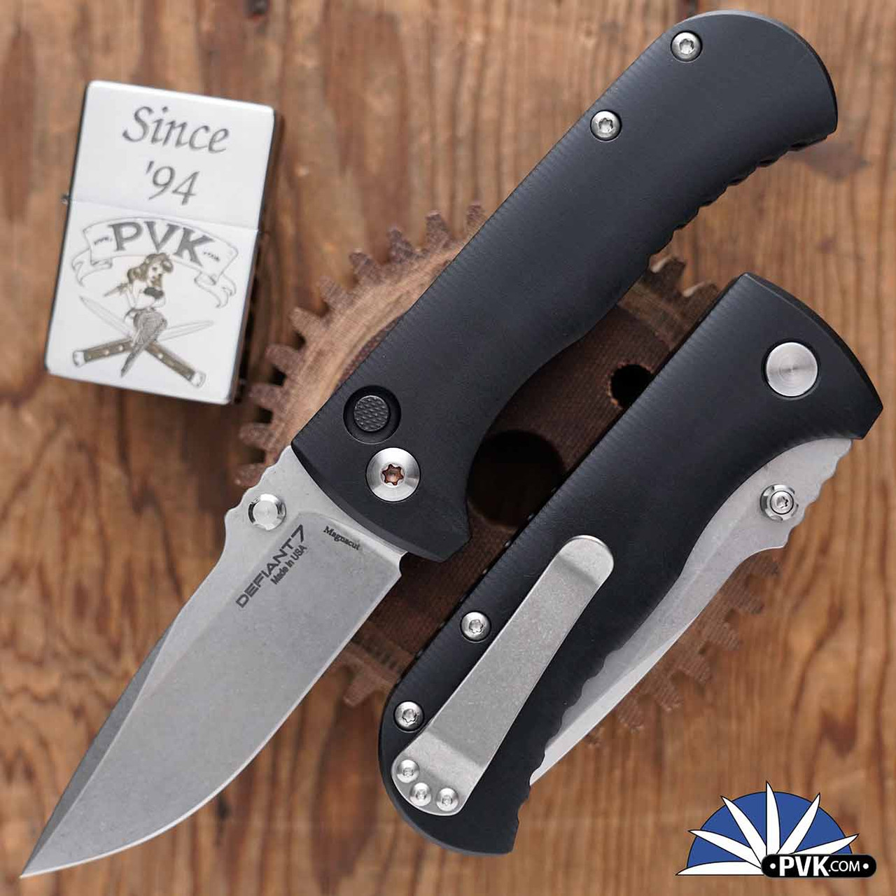 Defiant 7 Talos Manual Folder, Stonewashed Magnacut, Black Handle