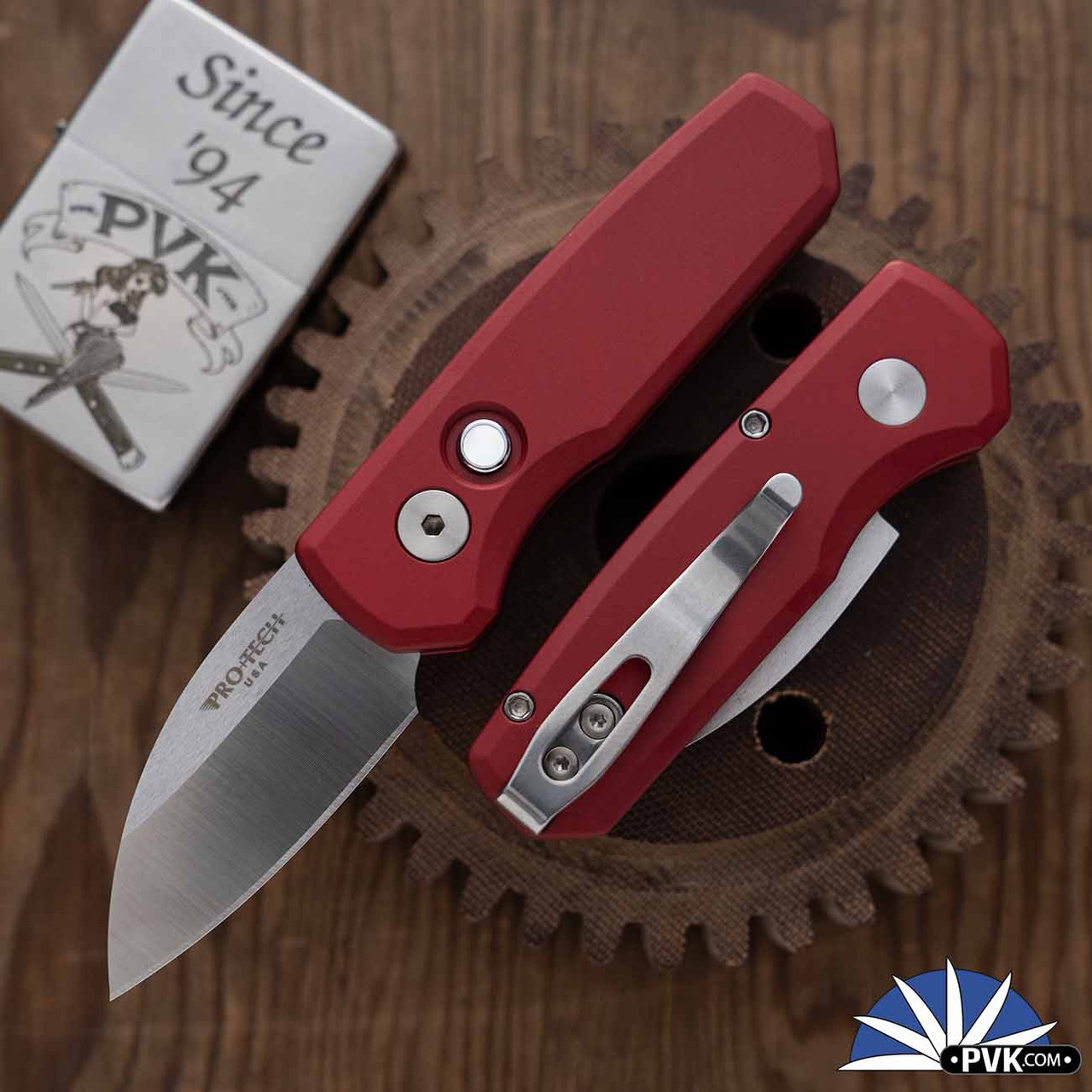 Protech Runt 5 R5300-LTD-Red, Satin Wharncliffe Magnacut Blade